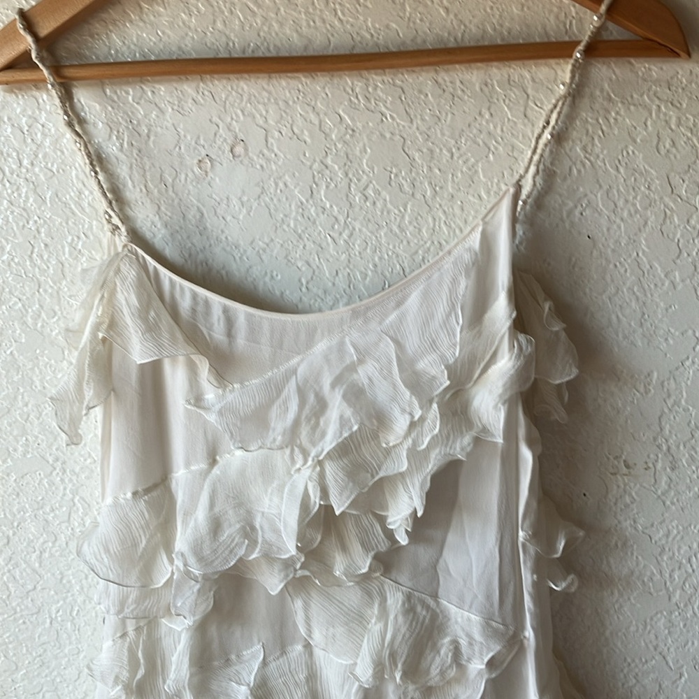 John Galliano 100% Silk White w. Sparkle Ruffle Maxi Dress PRICE FIXED women 4 - Picture 13 of 17